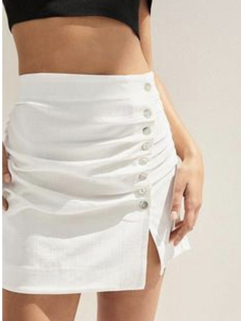 ZARA White Button-Accented Mini Viscose Skirt